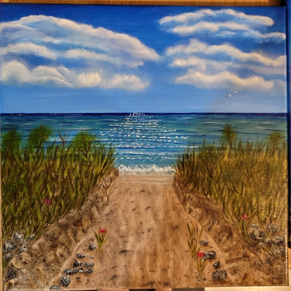 Seascape Pathway to Beach Oil Painting - Picture 1 of 3